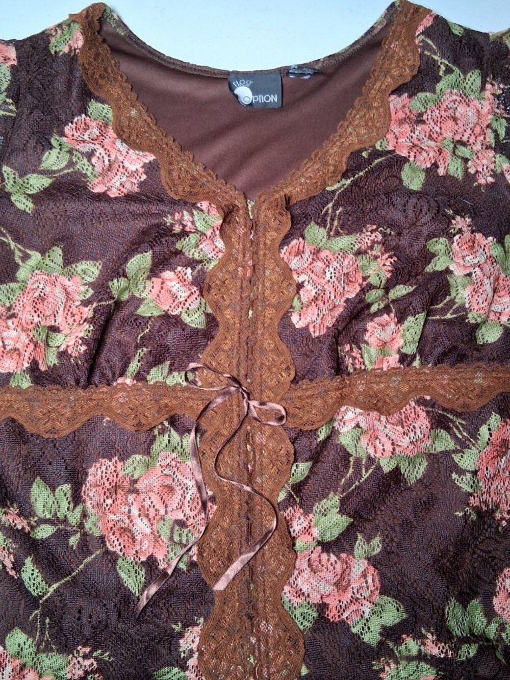 Vintage Y2K First Option Babydoll Top 14/16 Brown Pink Roses Fairy Whimsical - Picture 8 of 16